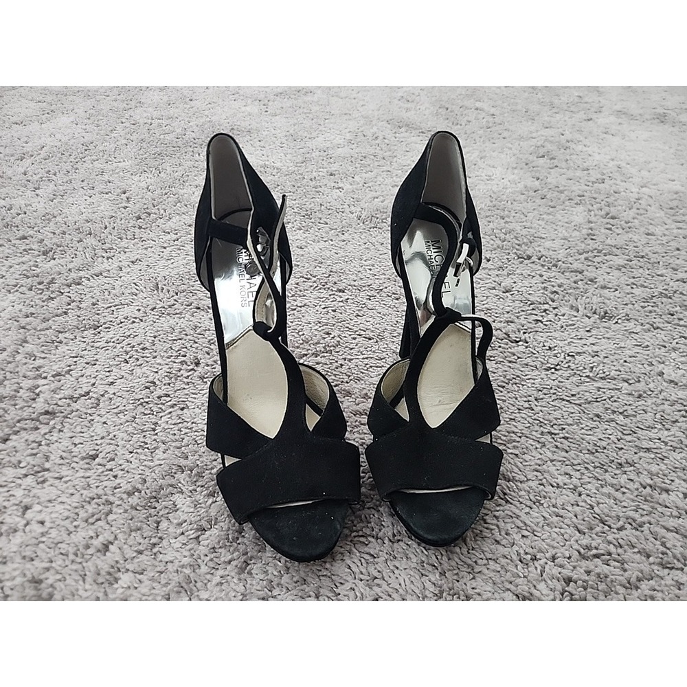 MICHAEL Michael Kors Heels Womens 8M Black Suede Ankle Strap Platform Stiletto